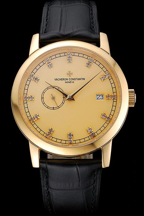 Vacheron Constantin Patrimony Contemporaine Gold Case Gold Diamond Dial Black Leather Bracelet new120082