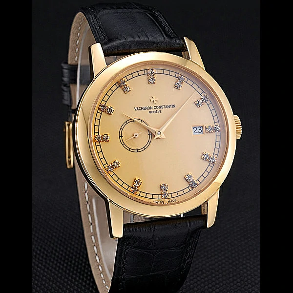 Vacheron Constantin Patrimony Contemporaine Gold Case Gold Diamond Dial Black Leather new60607