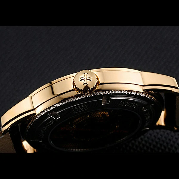 Vacheron Constantin Patrimony Contemporaine Gold Case Gold Diamond Dial Black Leather new60607