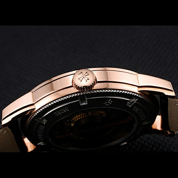 Vacheron Constantin Patrimony Contemporaine Gold Diamond Case Black Dial Black Leather new60612