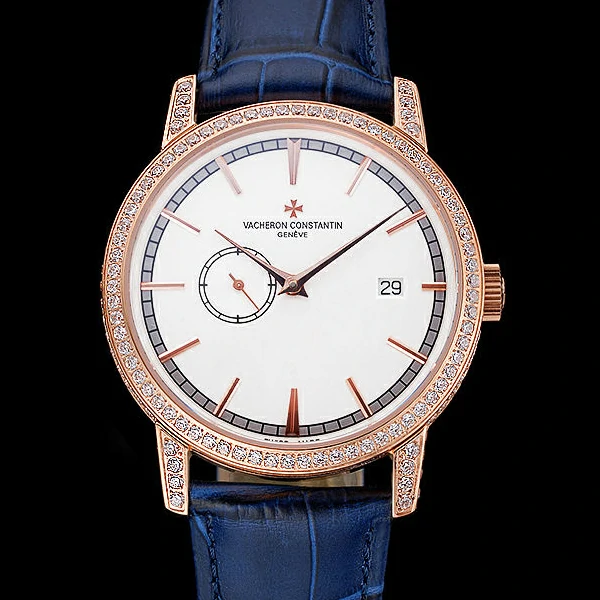 Vacheron Constantin Patrimony Contemporaine Gold Diamond Case White Dial Blue Leather new60613