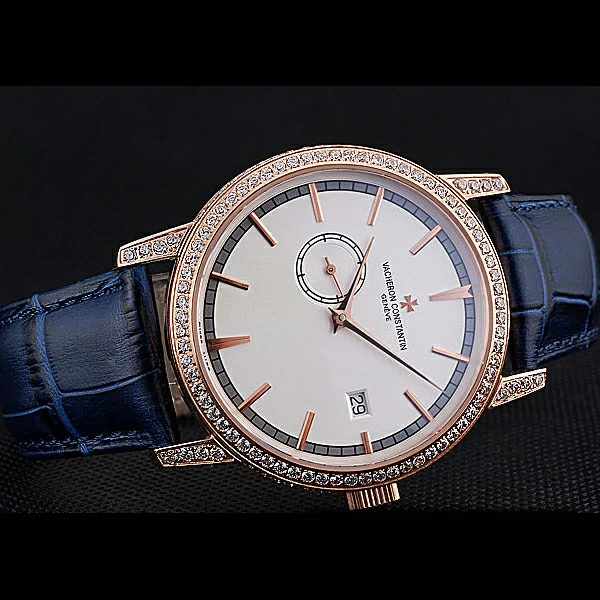Vacheron Constantin Patrimony Contemporaine Gold Diamond Case White Dial Blue Leather new60613