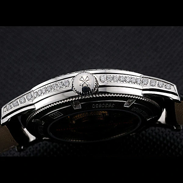 Vacheron Constantin Patrimony Contemporaine Steel Diamond Case Black Dial Black Leather new60610