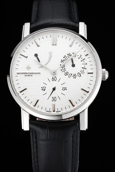 Vacheron Constantin Patrimony Quantieme Reserve De Marche Cream Dial Stainless Steel Case Black Leather Strap new123405