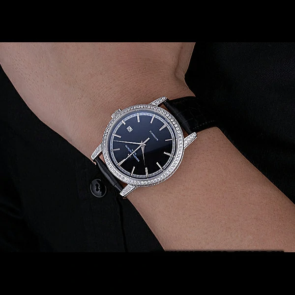 Vacheron Constantin Patrimony Traditionnelle Diamonds Case Black Leather Bracelet new60446