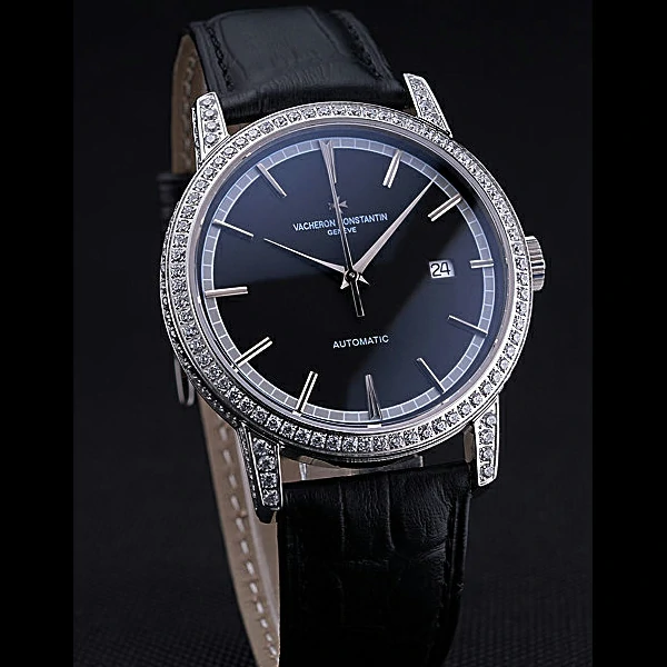 Vacheron Constantin Patrimony Traditionnelle Diamonds Case Black Leather Bracelet new60446
