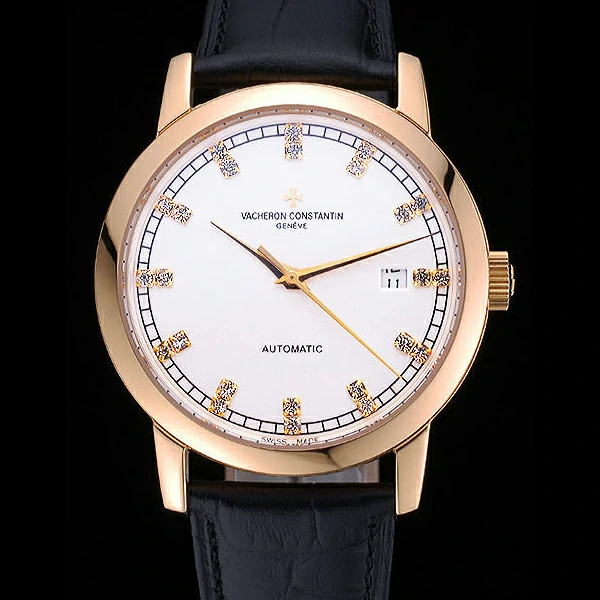 Vacheron Constantin Patrimony Traditionnelle Gold Case Diamond Numerals Black Leather new60448