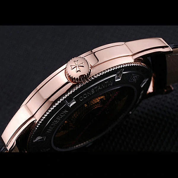 Vacheron Constantin Patrimony Traditionnelle Rose Gold Case Diamond Numerals Black Leathe new60449