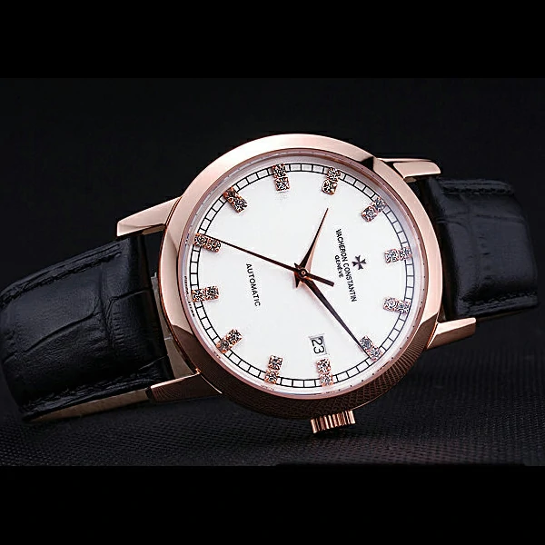 Vacheron Constantin Patrimony Traditionnelle Rose Gold Case Diamond Numerals Black Leathe new60449