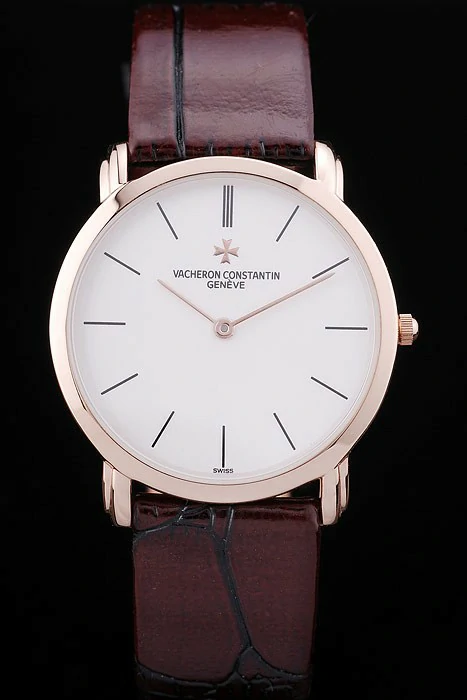 Vacheron Constantin Patrimony White Dial Rose Gold Case Rich Maroon Leather Bracelet new16561