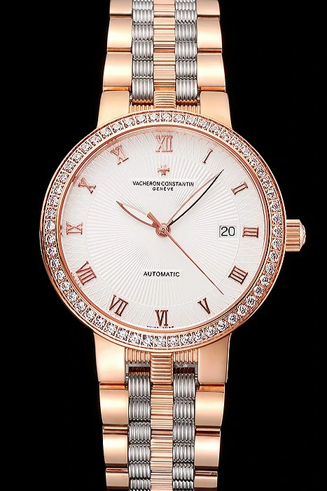 Vacheron Constantin Traditionnelle White Dial Diamond Bezel Rose Gold Case Two Tone Bracelet new122015