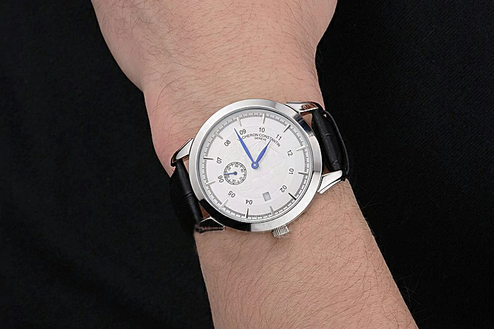 Vacheron Constantin Traditionnelle White Ship Dial Stainless Steel Case Black Leather Strap new121426