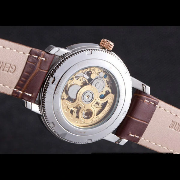 Vacheron Constantin White Skeleton Watch with Rose Gold Bezel and Brown Leather Strap new59629