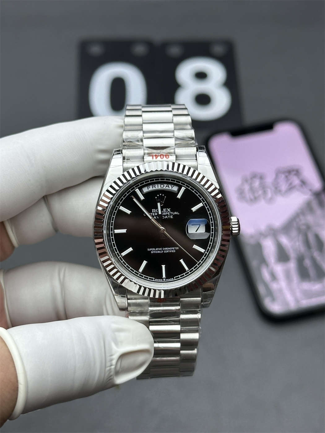 VSF Tungsten Day-Date 40 Black Motif Dial – 228239 White Gold (182g Weighted)